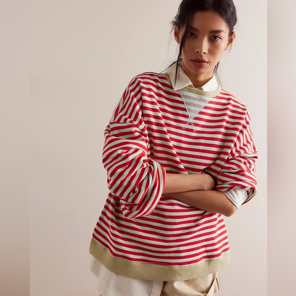 Free People Classic Striped Oversized Crewneck🍒